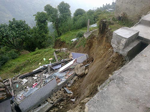 Colossal damage due to landsliding at Singhik in Darjeeling, Himalayas.