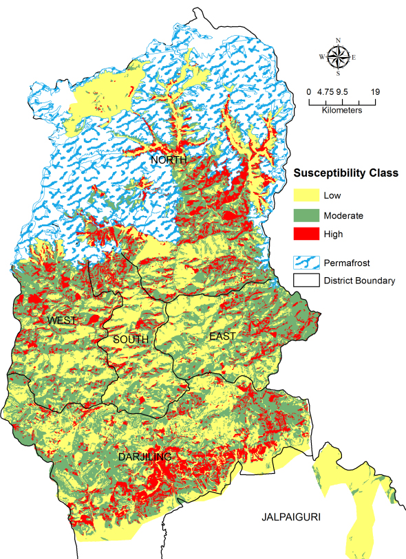 Landslide susceptibility map of Darjeeling-Sikkim Himalayas, India (Figure from National Landslide Susceptibility Mapping project of GSI 2017). Source: Geological Survey of India (GSI).