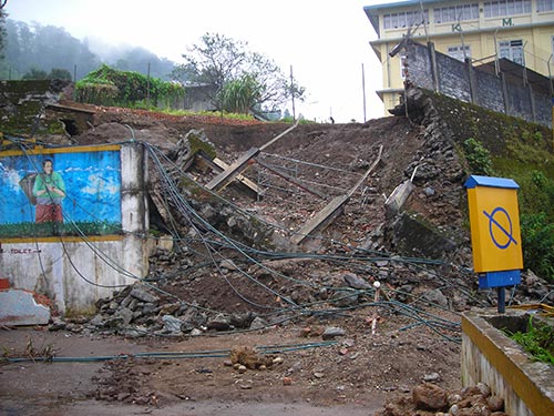 Petrol pump landslide Rishi Road near Kalimpong, Darjeeling.